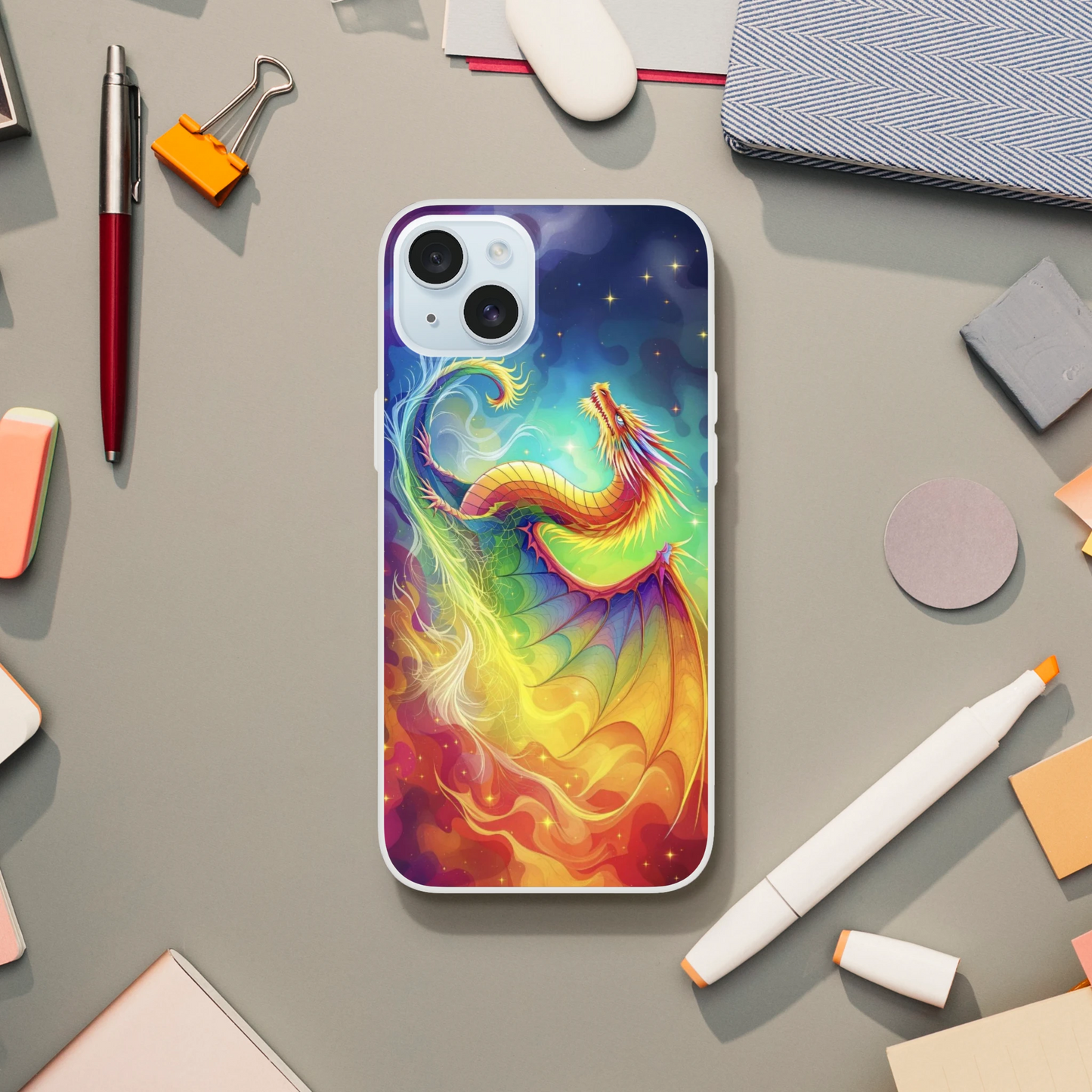 Vibrant Dragon iPhone Case – Rainbow Colors Flexi Case for Maximum Protection