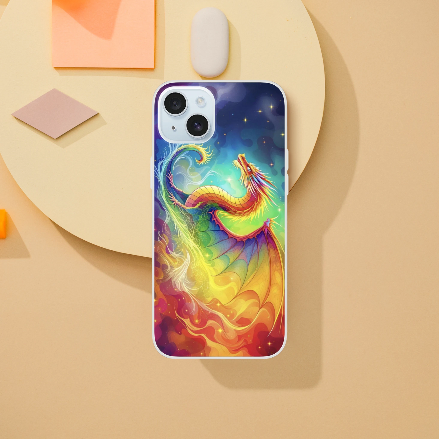 Vibrant Dragon iPhone Case – Rainbow Colors Flexi Case for Maximum Protection