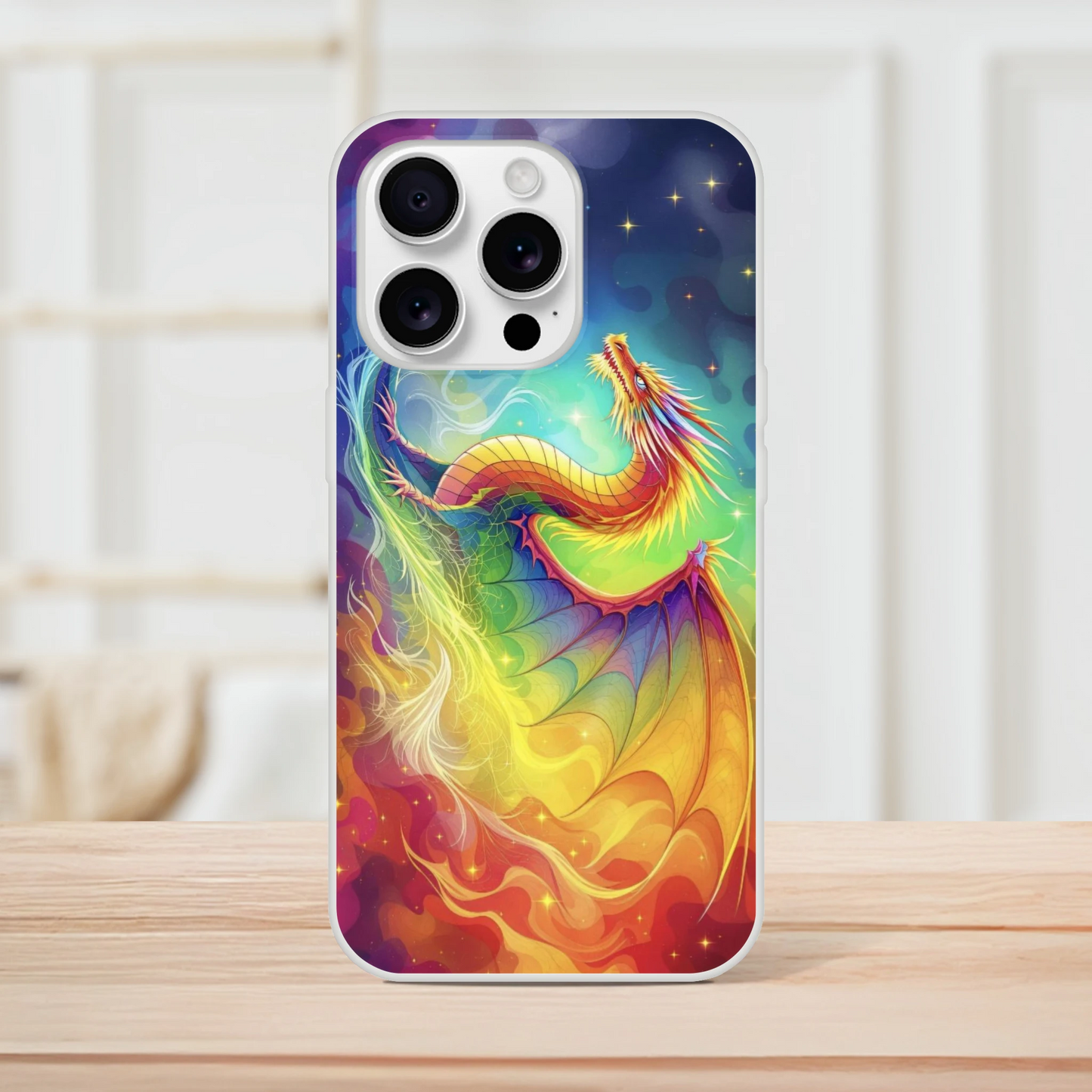 Vibrant Dragon iPhone Case – Rainbow Colors Flexi Case for Maximum Protection iPhone 16 Pro