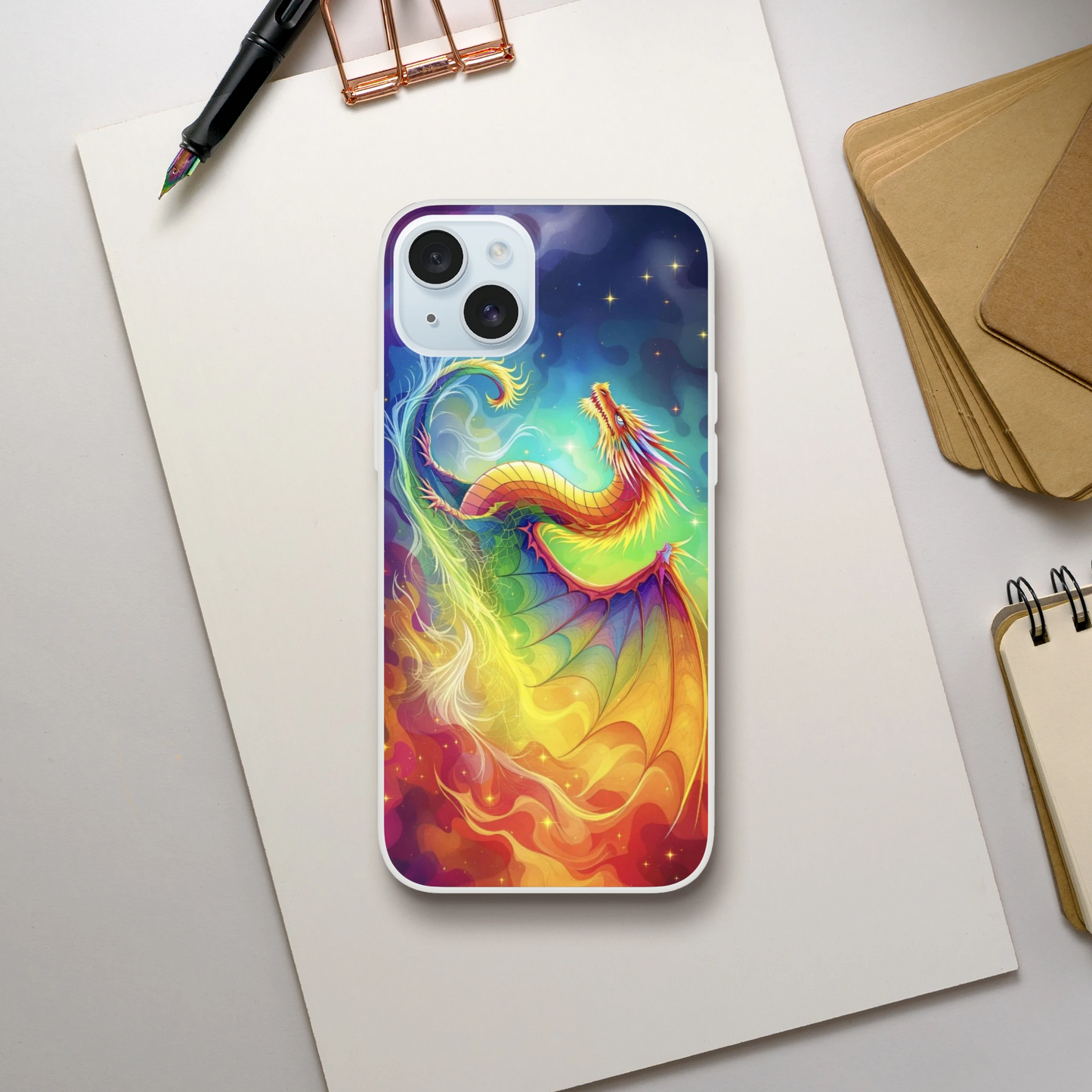 Vibrant Dragon iPhone Case – Rainbow Colors Flexi Case for Maximum Protection